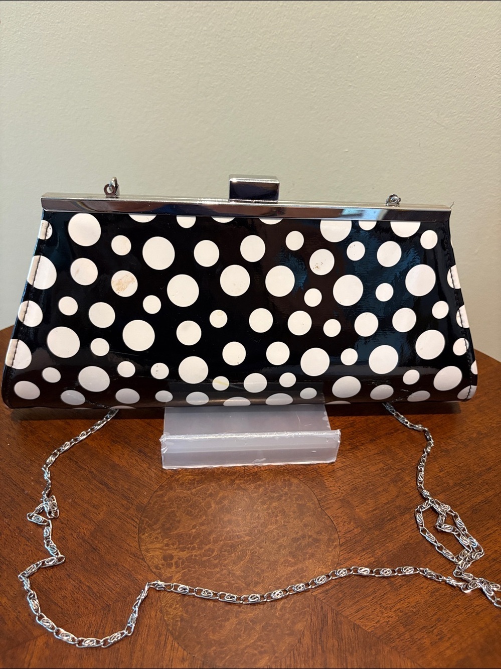 Neiman Marcus  vintage Crossbody bag  clutch  black/white polkadots  kiss lock